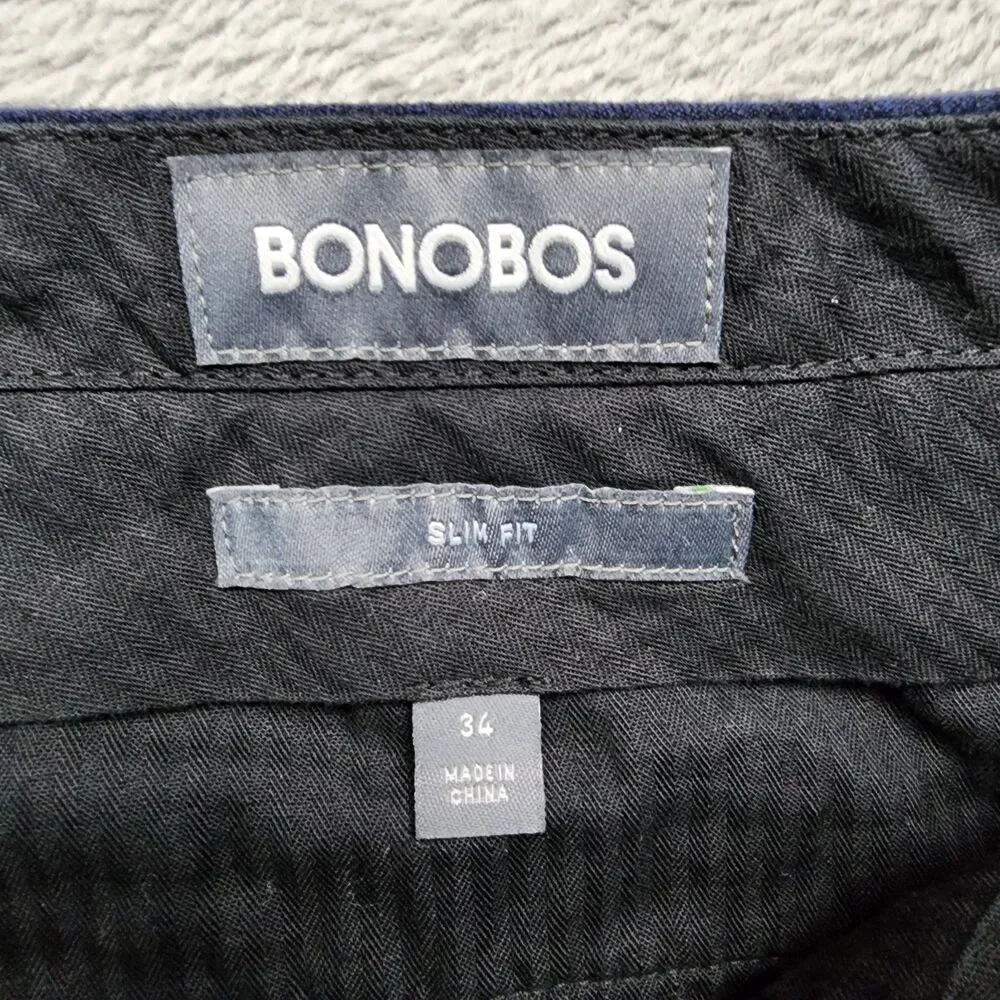 Bonobos Men’s Pants Size 34 Blue Slim Fit Flat Front Straight Leg Wool Blend